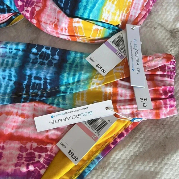 Bleu Rod Beattie Womens Rainbow Tye Dye D-Cup Swim Top and Bottom - Picture 8 of 8